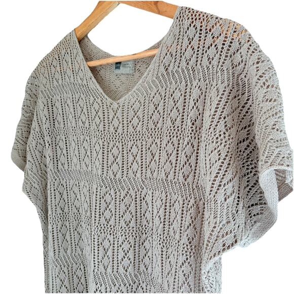 Open Knit Crochet Style Tunic Coverup Dress | Neutral Taupe Beige Beach Boho - Picture 9 of 10